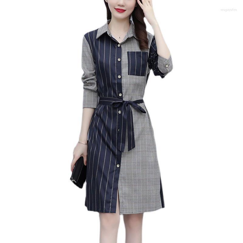 Casual Dresses Ladies Plus Size 5XL Loose Clothing 2022 Women Autumn Elegant Striped Stitching Dress Female All-match Office G609, Photo color 
Casual Dresses Ladies Plus Size 5XL Loose Clothing 2022 Women Autumn Elegant Striped Stitching Dress Female All-match Office G609, Photo color