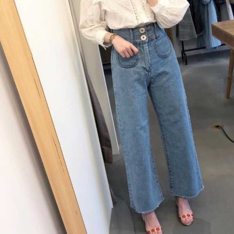 Women' Jeans Women Simple High Waist Double Breasted Small Pockets Wide Leg Pants Ladies Vintage Casual Loose, Deep blue
Women' Jeans Women Simple High Waist Double Breasted Small Pockets Wide Leg Pants Ladies Vintage Casual Loose, Deep blue