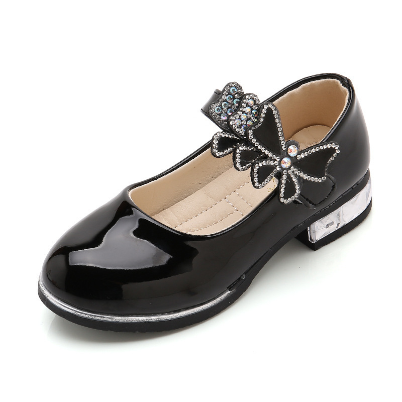 Girls Leather Shoes Spring Summer PU Patent Kids Dress High Heels Butterfly knot for Wedding Chic 220525