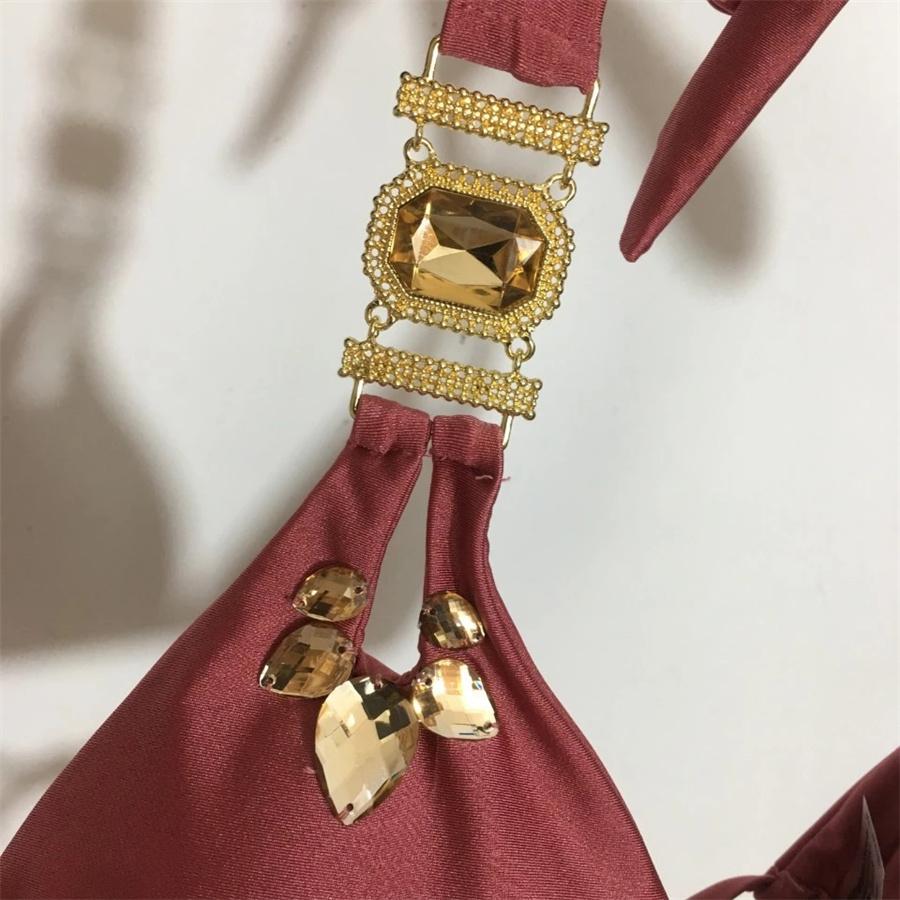 Mix 3 Colors Bikini Diamond Swimsuit Crystal Women Swimwear Bandage Halter Bikinis Set Brazilian Rhinestone Beachwear Push Up Bikini