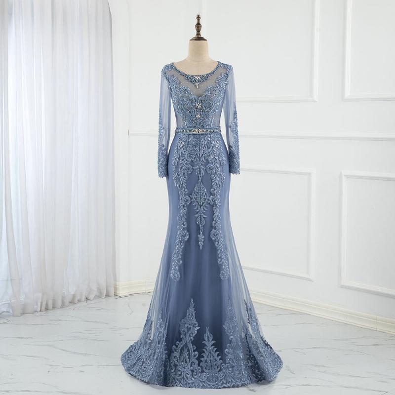 Party Dresses Elegant Smoky Blue Long Sleeve Women Evening Dress Mermaid Embroidery Lace Tulle Pearls Formal Gown BeadedParty, As picture
Party Dresses Elegant Smoky Blue Long Sleeve Women Evening Dress Mermaid Embroidery Lace Tulle Pearls Formal Gown BeadedParty, As picture