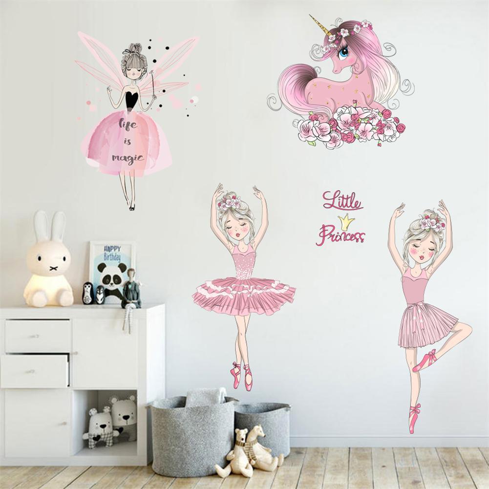Cute Dancing Ballet Girl Wall Stickers for Kids Rooms Girls Room Bedroom Fairy Princess Nursery Wallpaper Baby Room Decoration