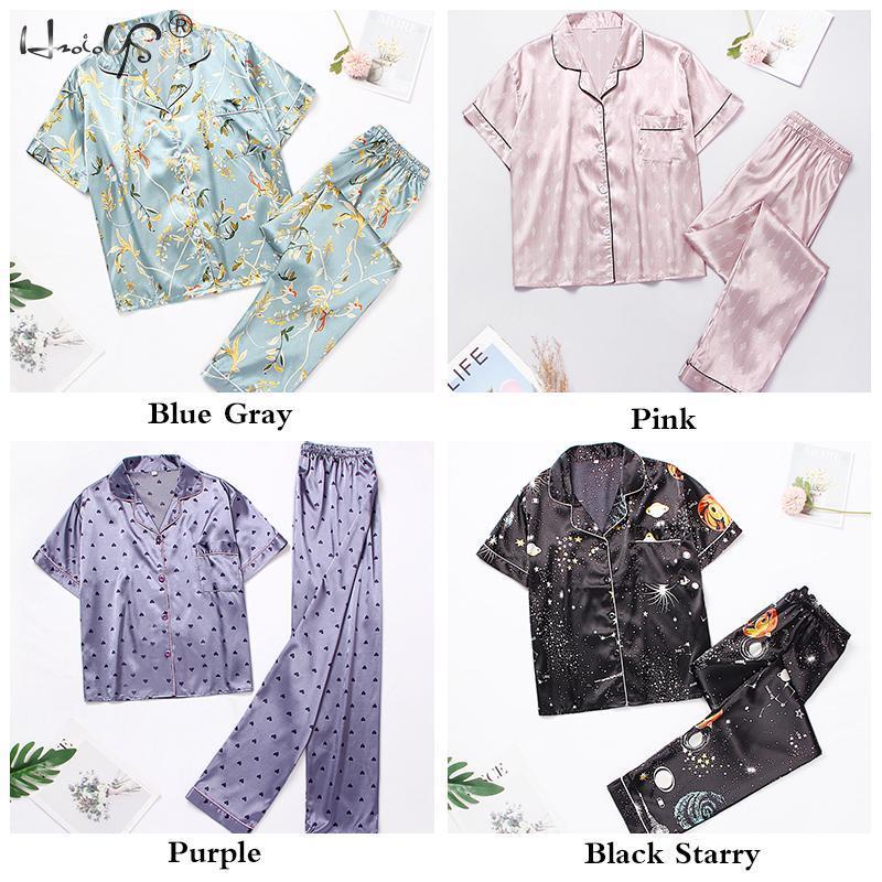 Pyjama Femme 2 piece set Women's Short Sleeve Pajamas Summer Satin Silk Trousers Suit Pyjamas Set Pjs Mujer Pijama Sleepwear 220511