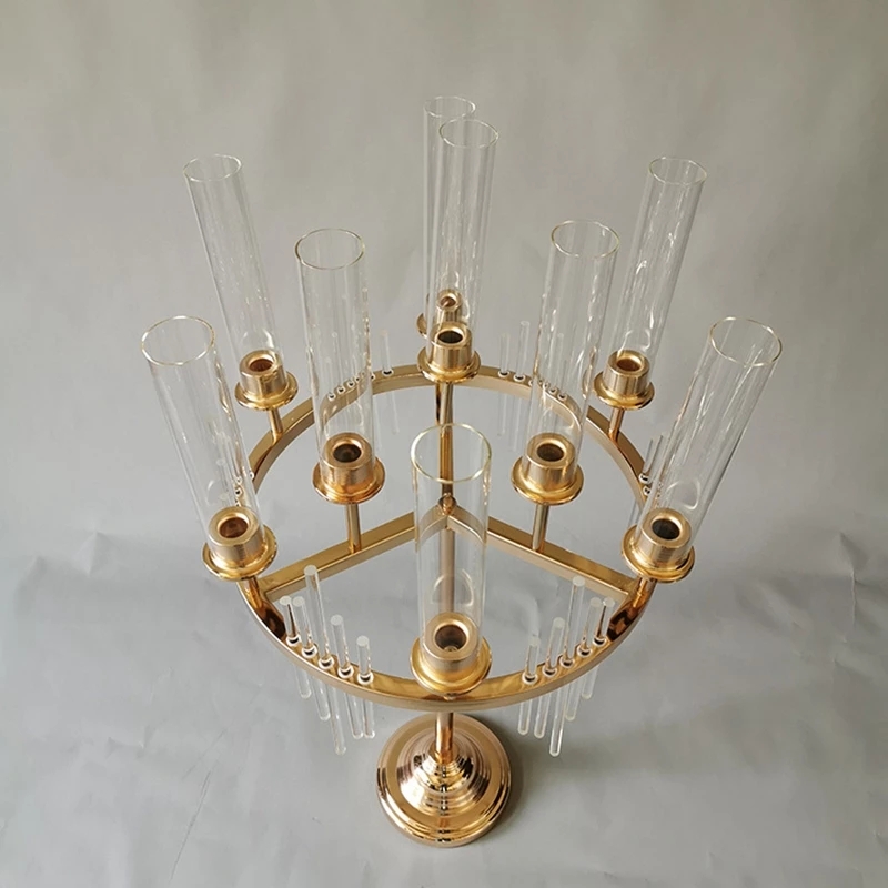 9 Heads gold Metal Candlestick Candelabra Candle Holders Stands Wedding grand event Table Centerpieces Flower Vases Road Lead Party Decoration