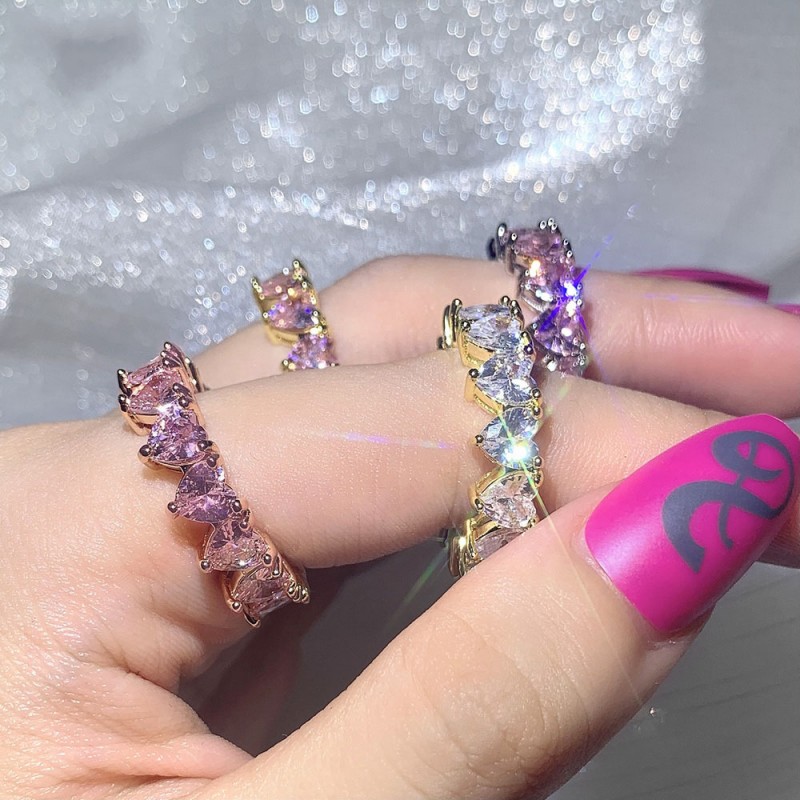 Cubic Zirconia Wedding Rings - White Gold Filled Heart Shape CZ Dia Eternity Band Ring for Women's Engagement Free shipping