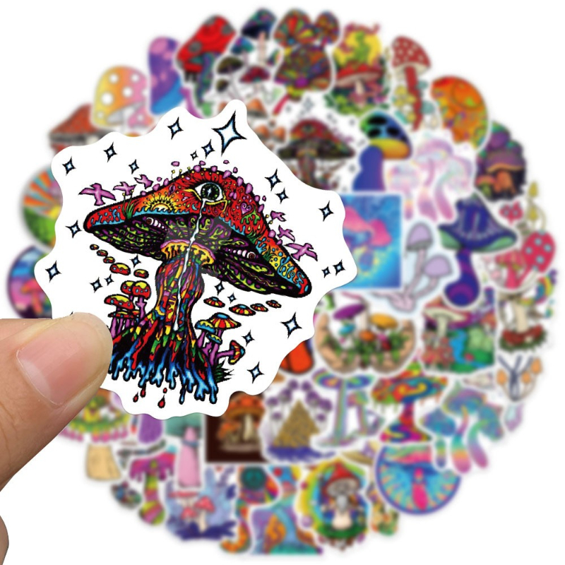 50Pcs/Lot Psychedelic Aesthetics Mushroom Stickers Decal Car Guitar Motorcycle Luggage Suitcase Cartoon Graffiti Sticker
