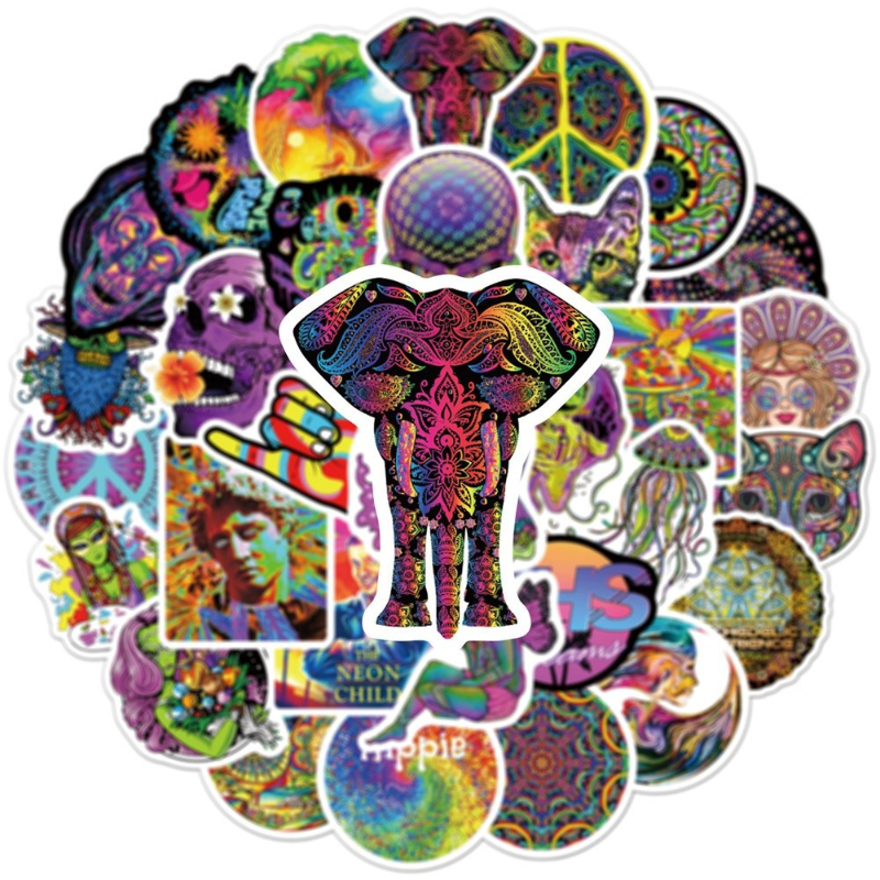 50Pcs/Lot Cartoon Psychedelic Sticker Hippie Stickers Aesthetic Art Graffiti Decals Skateboard Fridge Guitar DIY Sticker