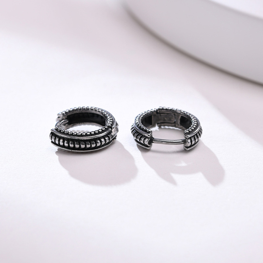 Small Huggie Hoop Earrings Viking Thick Mens Hoops Earring Stainless Steel Men Round Circle Shape Retro Jewelry