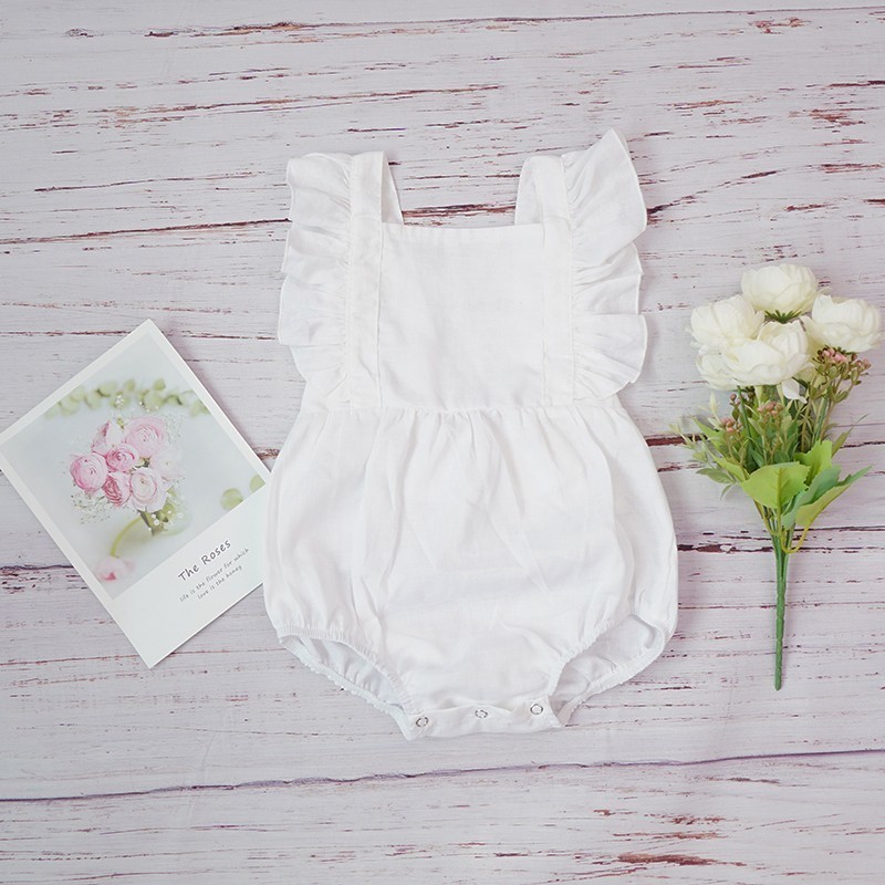 Baby Girl Romper Clothes Linen Summer Fashion Children's Kids Solid Color Clothing Light Pink Jumpsuit Cotton Puff Sleeve Roupas 220426