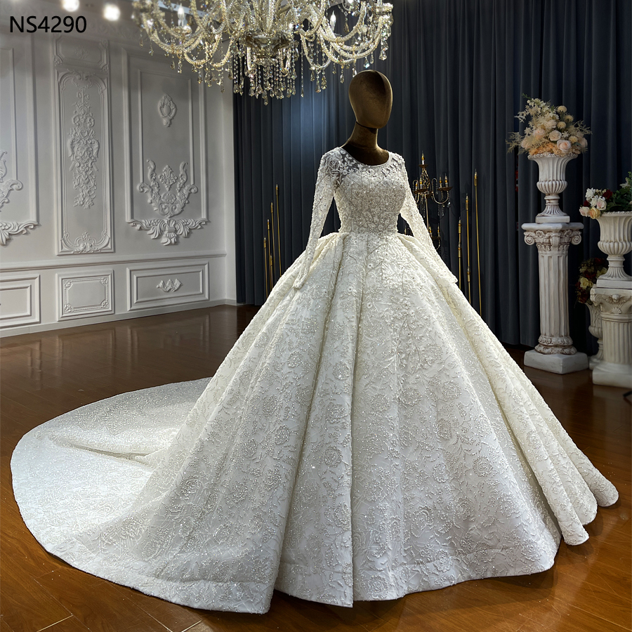 Long Modest Sleeve A E Lace Wedding Dresses Arabic Appliqued Bridal Gowns With Court Train Plus Size Maternity Dress