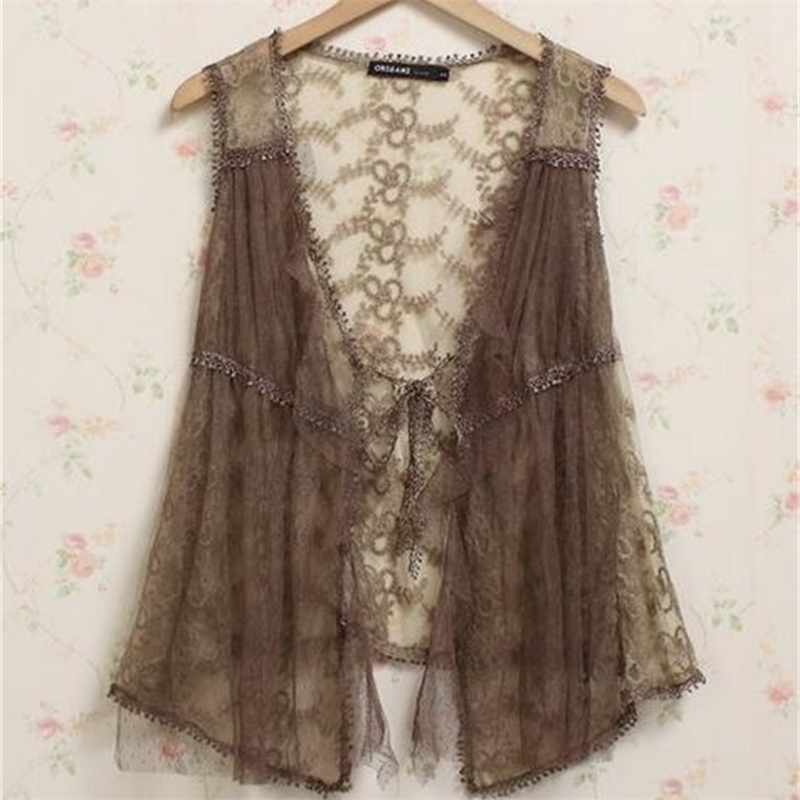 Vintage Women Lace Crochet Floral Vest Coat Mori Girl Robe Ropa Mujer Hippie Boho Lolita Top Clothing 220316