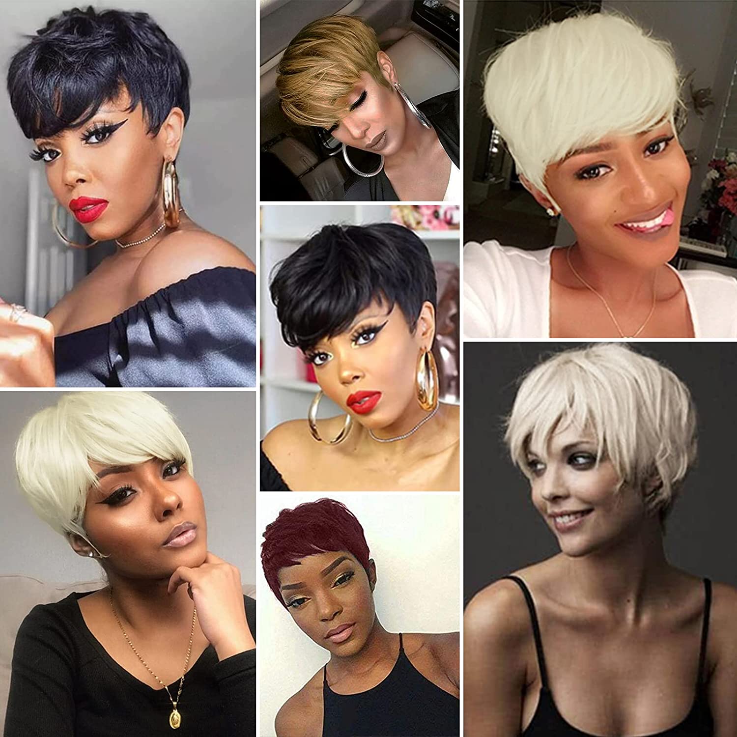 Pixie Cut Wigs for Black Women Short Layered Straight Wig with Bangs Heat Resistant Synthetic Hair Daily Use