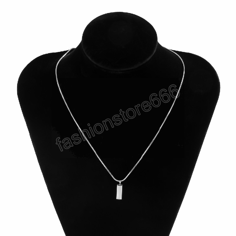 Simple Stainless Steel Chain with Cube Pendant Necklace for Women Trendy Silver Color Choker Necklace Fashion Jewelry Gifts