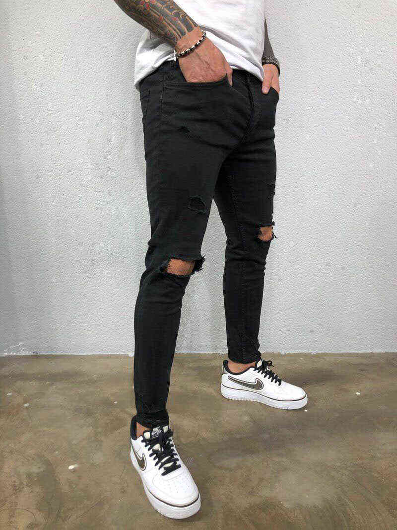 Men Jeans Skinny Ripped Stretch Slim Elastic Denim Pants Black Blue Male Spring Summer Autumn Hip Hop Zipper Jeans G0104