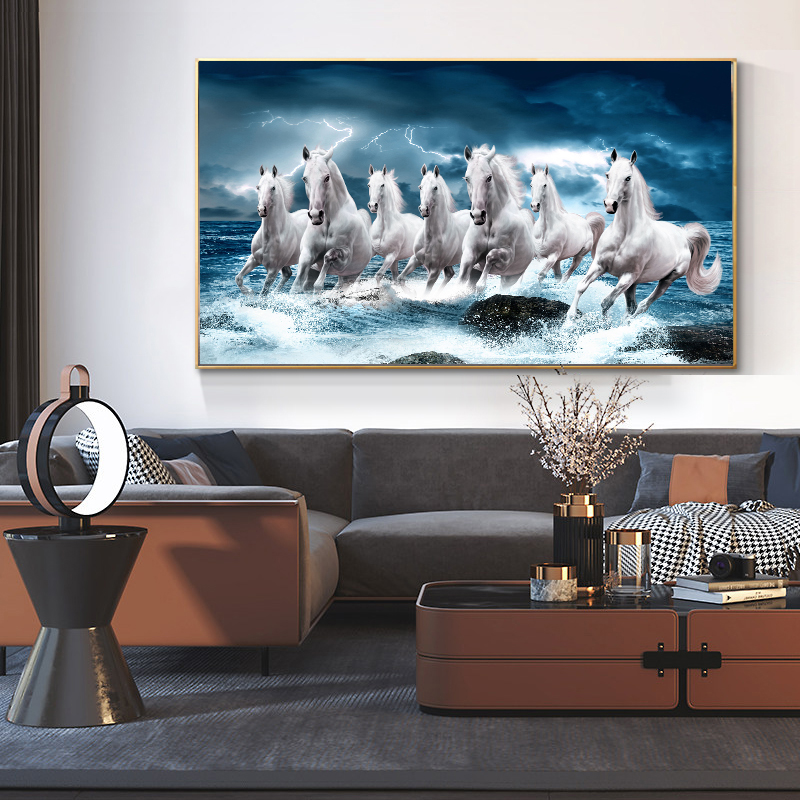 White Running Horse Animals Oil Painting HD Print on Canvas Poster Wall Art Picture for Living Room Sofa Cuadros Decor