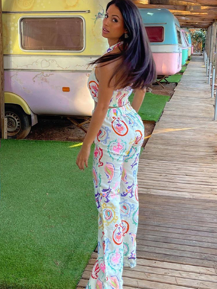 DUOPERI Fashion Printed Crop Top Women Casual Elastic Bust Chic Lady Halter Summer y2k s Female Camis 220325