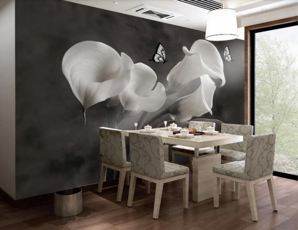 Customized wallpaper flowers lotus butterfly background wall high-grade waterproof material