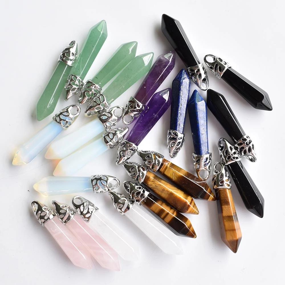 natural amethysts lapis lazuli rose quartz tiger eye stone pillar charms pendants for jewelry making Findings