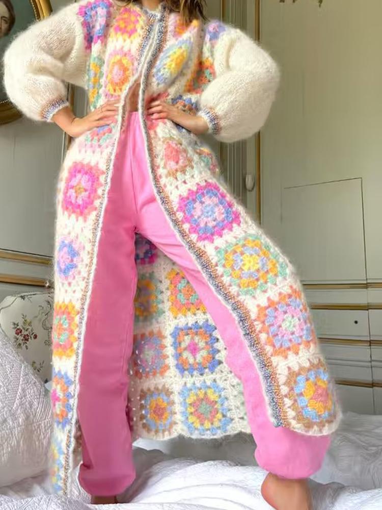 Women's Knits & Tees Autumn Women Handmade Multicolor Plaid Long Cardigan Vintage Lantern Sleeve Female Boho Crochet Sweater CoatWomen's, Beige
Women's Knits & Tees Autumn Women Handmade Multicolor Plaid Long Cardigan Vintage Lantern Sleeve Female Boho Crochet Sweater CoatWomen's, Beige