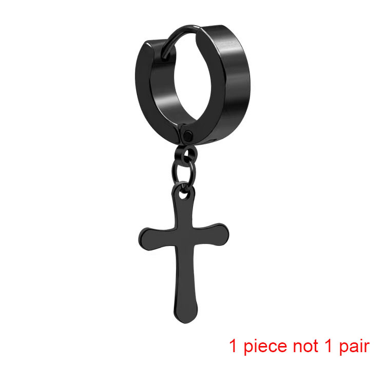 HipHop Stainless Steel Cross Hoop Earrings for Men Younth Titanium Steel Gold Silver Black Dangle Cross Earrings Christian Jewelry Gift Accessories Wh