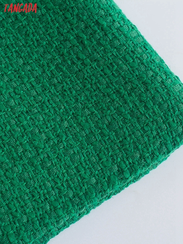 Tangada Women Green Tweed Skirts Faldas Mujer Zipper French Style Female Mini Skirt 8Y195 220317