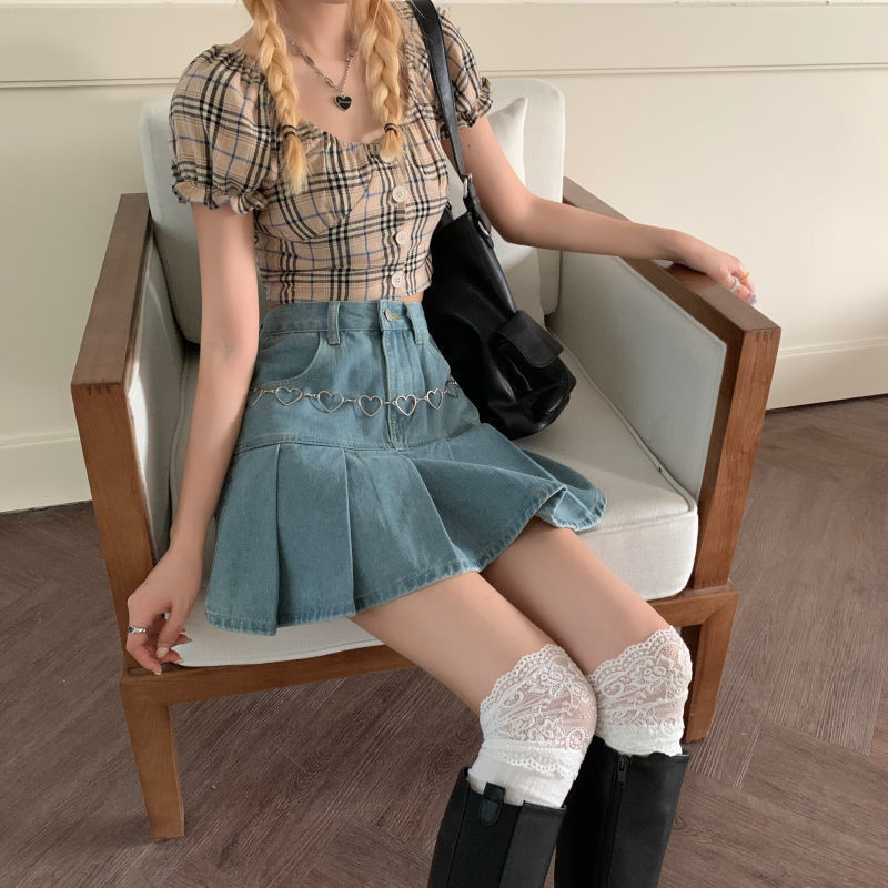 Casual Denim Mini Skirt Women Summer High-Waiste Harajuku Y2k Pleated Blue Japanese Korean Style Fashion Clothing 220317