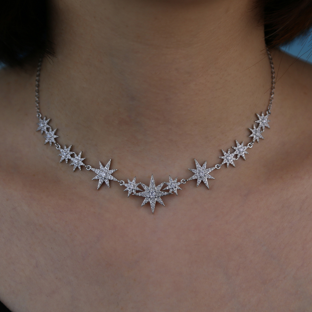 5A cz cubic zirconia sparking bling star northstar charm necklace link chain for women fashion charms statement jewelry wholeslae