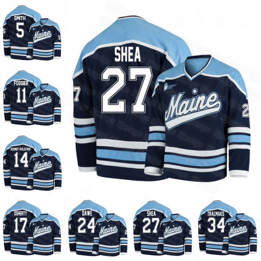 34 Eduards Tralmaks Maine Black Bears College hockey jersey Adam Dawe Jacob Schmidt Svejstrup Mitchell Fossier Patrick Shea Ryan Smith Tim