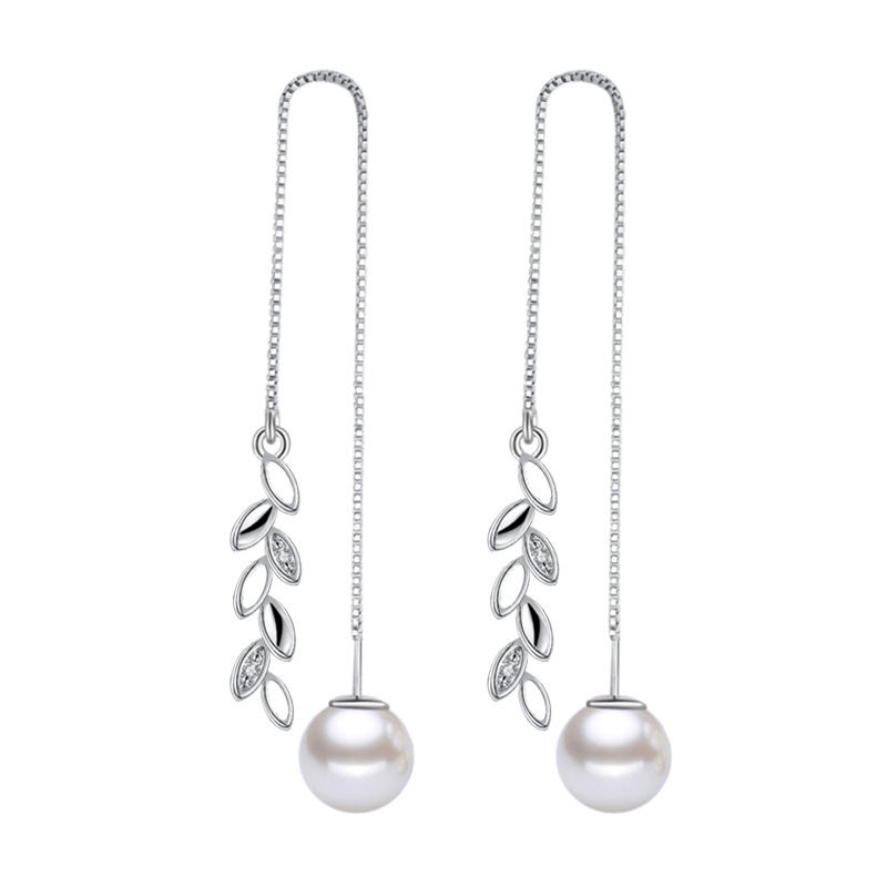 Wholesale Fashion Studs Leaf zircon pearls kpop 925 Sterling Silver Tassel pendant drop Long Ear Line Earrings For Women YS151
Wholesale Fashion Studs Leaf zircon pearls kpop 925 Sterling Silver Tassel pendant drop Long Ear Line Earrings For Women YS151