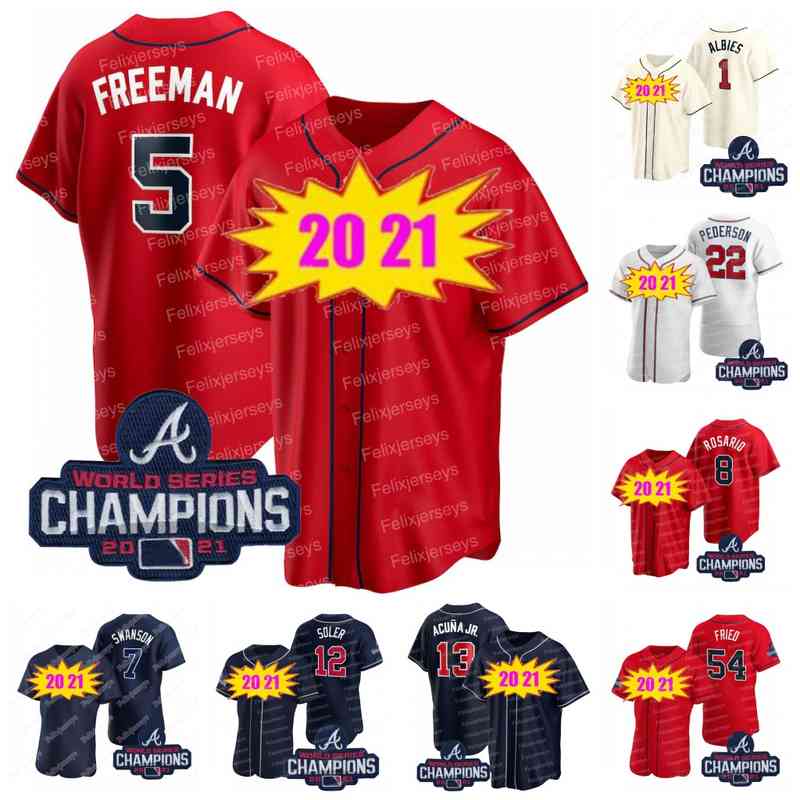 5 Freddie Freeman Jersey Jorge Soler Austin Riley Dansby Swanson Eddie Rosario Ozzie Albies Joc Pederson Max Fried bRavee Adam Duvall