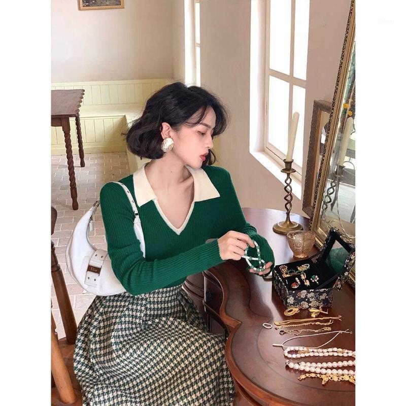 Women's Sweaters Vintage Slim Patchwork Color Collar Sweater Autumn Winter Elegant Pullover Knitting Top Ladies Basic Jumper, Green
Women's Sweaters Vintage Slim Patchwork Color Collar Sweater Autumn Winter Elegant Pullover Knitting Top Ladies Basic Jumper, Green