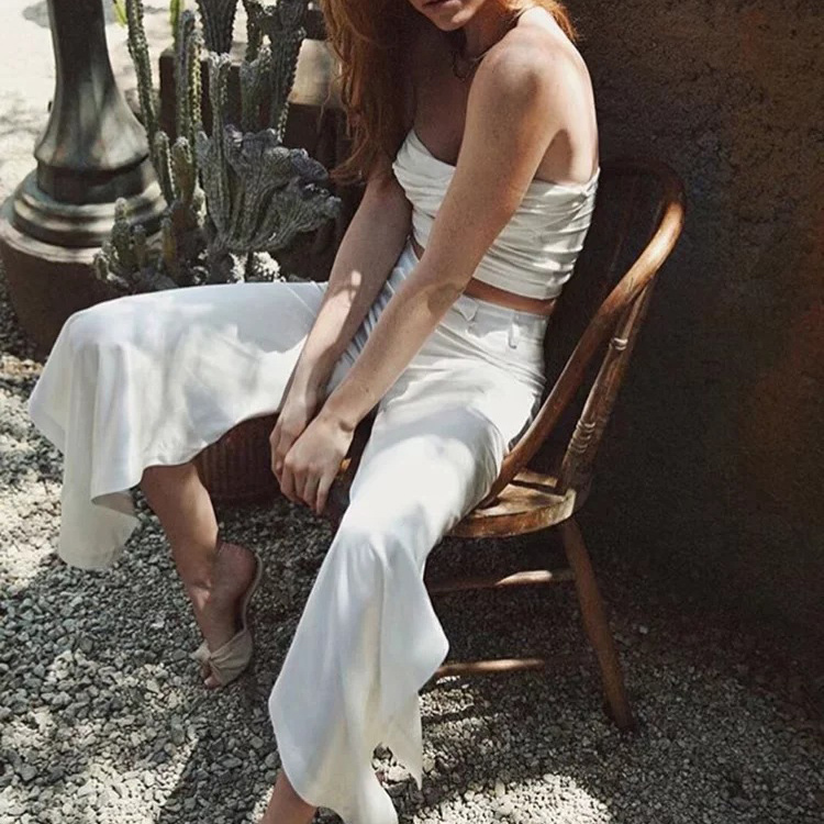 Summer Crop Top Women Strapless s Sexy Tube Sleeveless Backless s Elegant Knit Tanks Camis White Pink Beige 220316