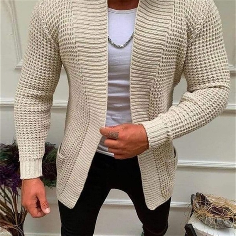 Men Striped Casual Knitting Cardigan Spring Autumn V-Neck Solid Long Sleeve Male Jacket Daily Style Pocket Streetwear Tracksuits 220813