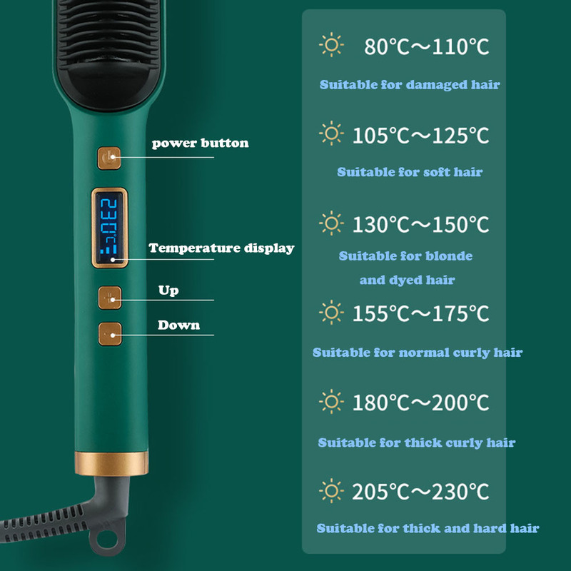 Professional Hair Curler Brush Comb Anion Hair Straightener Comb Ceramic Temperature LED Display Straightener Curler Styling 220623