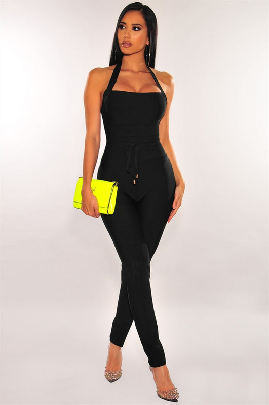High Quality Black Women Turtleneck Neck Rayon Bandage Jumpsuit Sexy Bodycon Celebrity Party Jumpsuits Vestidos 220628