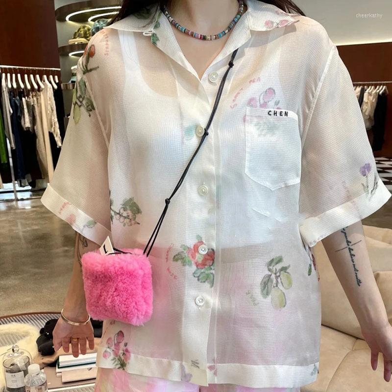 Women' Blouses & Shirts Fashion Floral Print Lapel Short Sleeve Chic Design Beige See-Through Shirt Vintage Casual Single Breasted Straight
Women' Blouses & Shirts Fashion Floral Print Lapel Short Sleeve Chic Design Beige See-Through Shirt Vintage Casual Single Breasted Straight