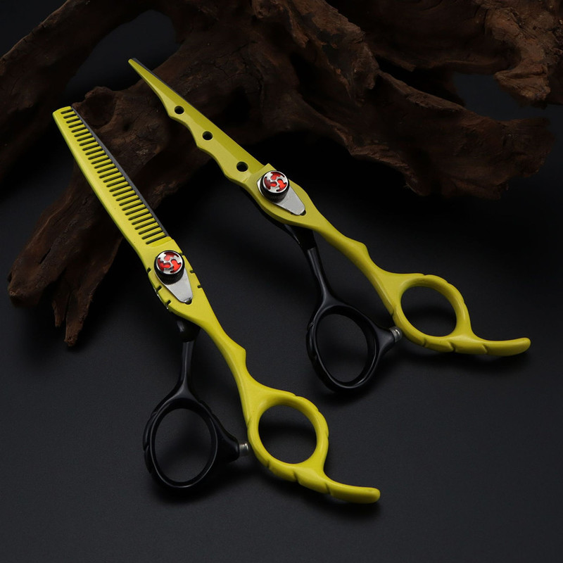 Professional Japan steel 6 '' 7 colors Flame gem hair scissors set cutting barber haircut thinning shears hairdressing 220317