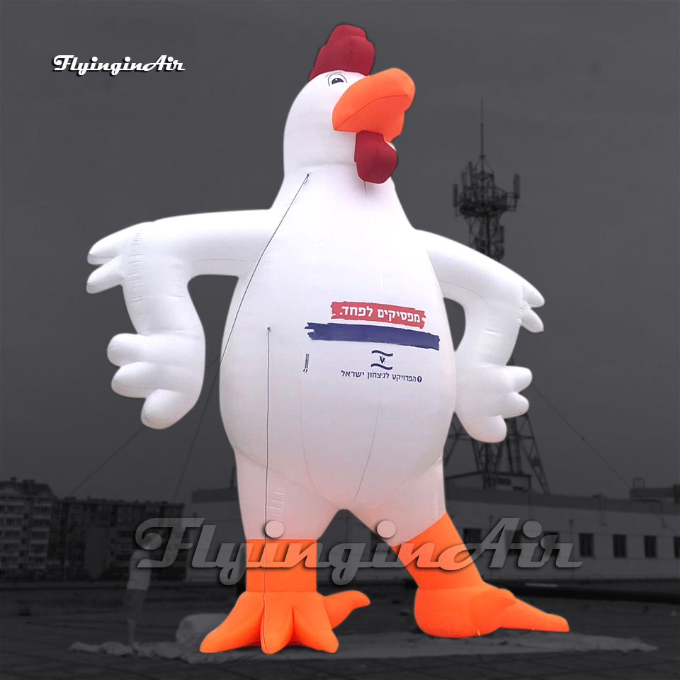 Outdoor Advertising White Inflatable Rooster Balloon Cartoon Animal Mascot Model 6m Blow Up Proud Chicken For Event