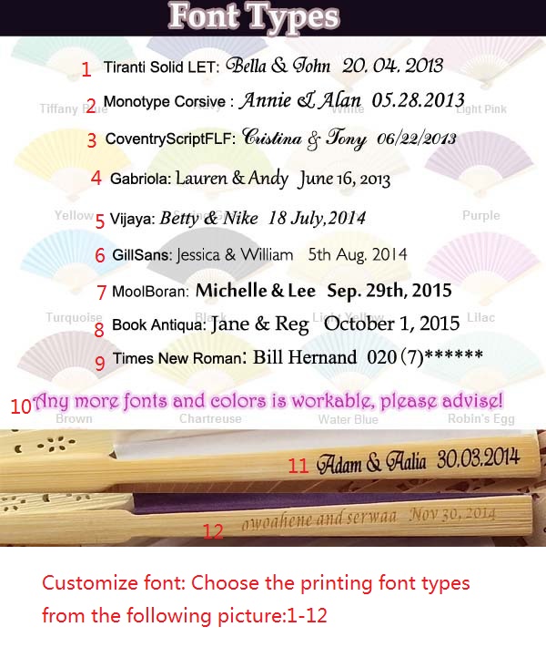 40 pcs/lot Personalized Print Engrave Wedding Favor Silk Fan Customized Name Cloth Hand Fan Gift