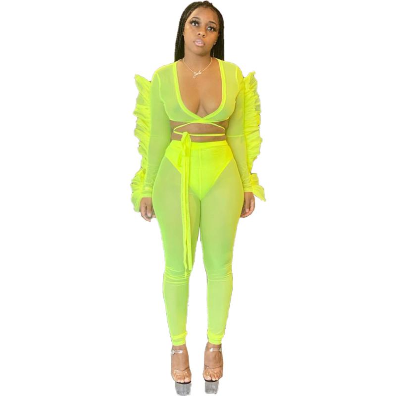 Women' Two Piece Pants Fashion Women' Clothing Matching Sets Tracksuit Ruffle Edge Cross Bandage Mesh SetsWomen, Fluorescent green
Women' Two Piece Pants Fashion Women' Clothing Matching Sets Tracksuit Ruffle Edge Cross Bandage Mesh SetsWomen, Fluorescent green