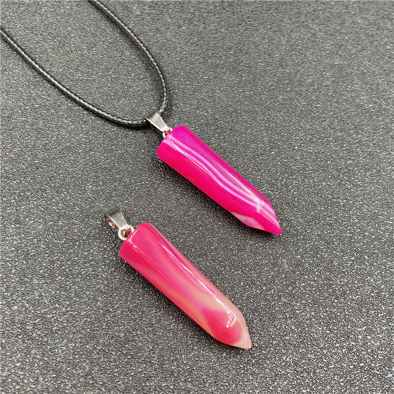 Stripe Agate Necklaces Chakra Reiki Healing Hexagon Prism Crystal Pendant Pendulum Necklace for women jewelry