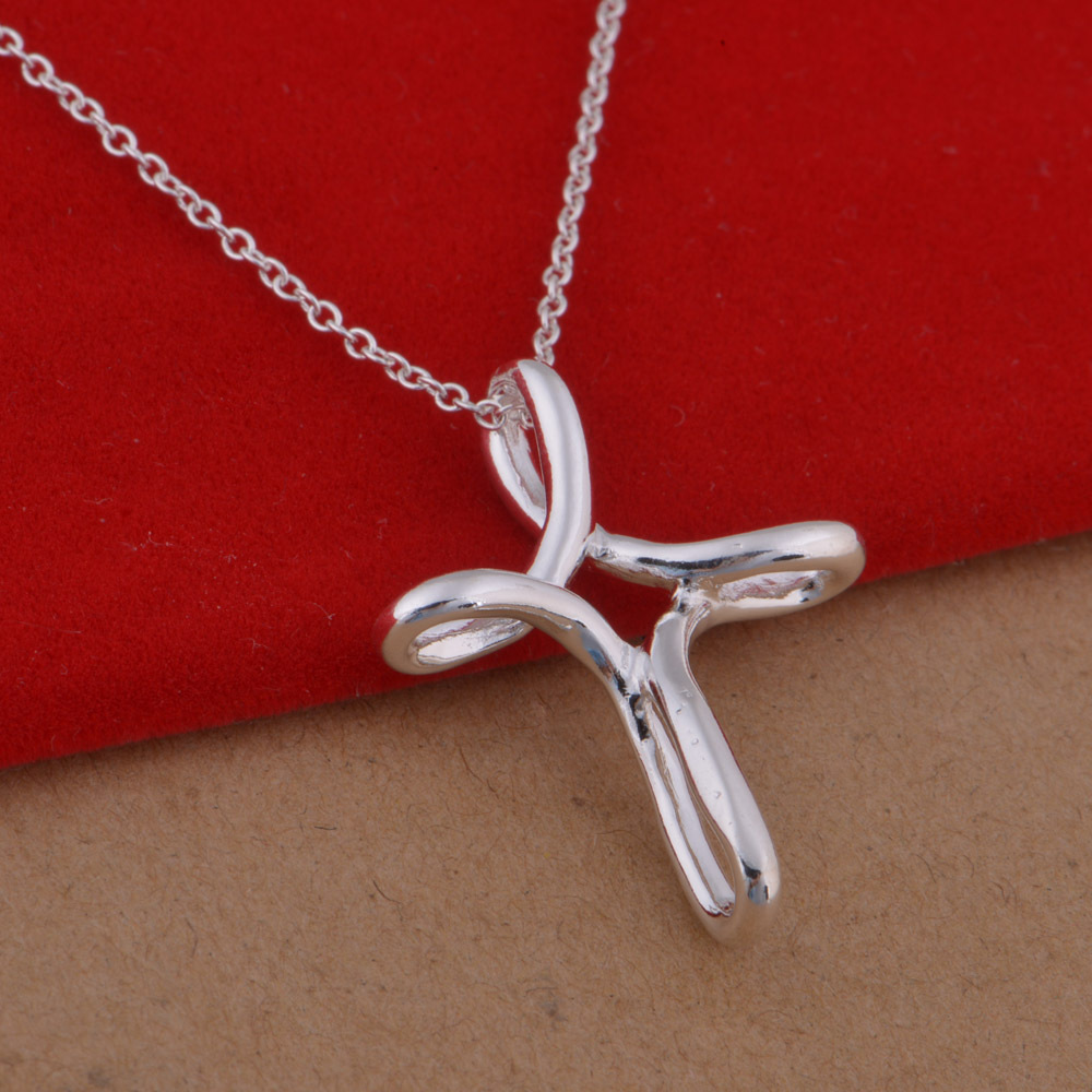 S925 Sterling Silver Plated Twisted Hollow Out Cross Pendent Necklace for Women Christian Jewelry Nice Gift Wholesale Price
