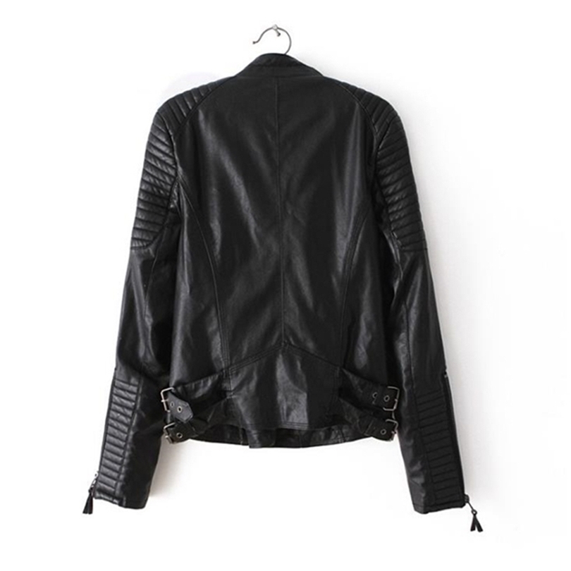 Ladies Leather Jackets Black Slim Moto Bikers Jacket Women Long Sleeved Zipper Spring Autumn Outerwear Leather Coats 220815