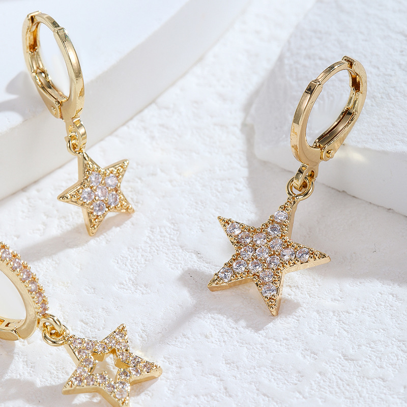 18K Real Gold Hoop Cross Heart Dangle Huggie Earrings for Men Women Iced Out Pentagram Fine Quality Bling Cubic Zirconia Hip Hop Diamond Stud Earring 