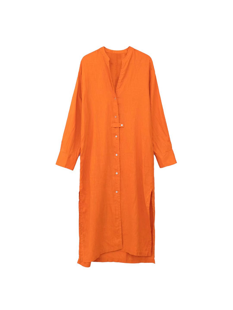 KUMSVAG Summer Women Casual Shirts Dress Solid Linen VNeck Buttons Female Fashion Elegant Street Loose Dresses Vestidos 220811