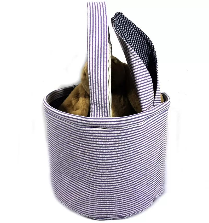 Easter Basket Plaid Striped Seersucker Rabbit Ears Bunny Bags Kids Candy Egg Gifts Storage Tote Ear Handbag
