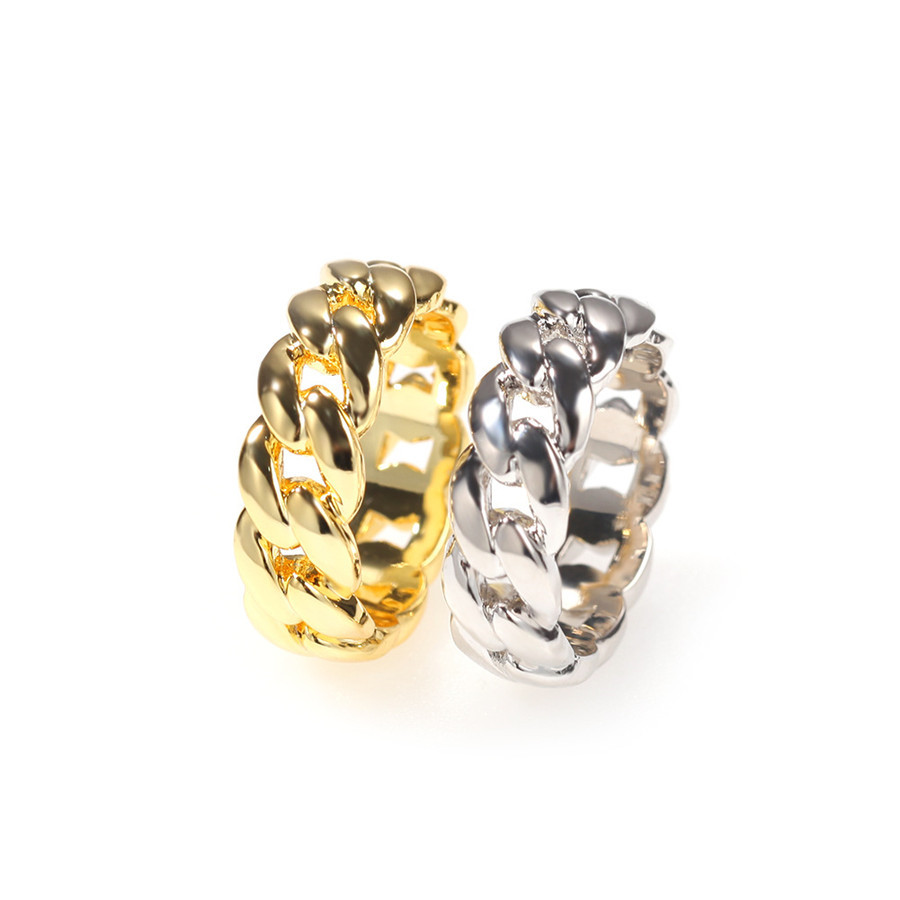 Solid Gold Plated Copper Men And Women Cuban Link Ring Micro Chain Link Rings Hip Hop Couples Rings