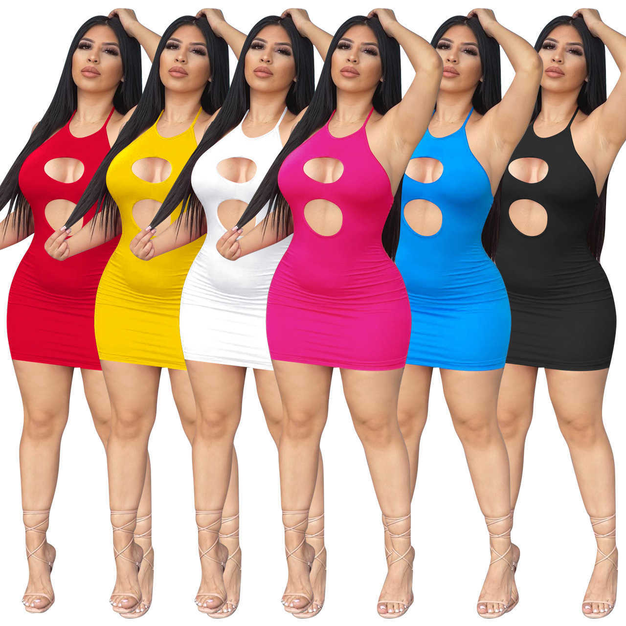 summer womens round hole bandage dress woman halter dresses 2022models clothing ladies women clothes