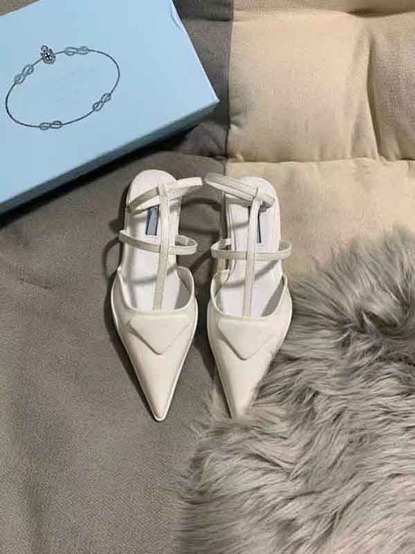 Women flat sandal high heels lady shoes brushed genuine leather slingback pumps pointed toe black white ankle strap flat 35-42 box