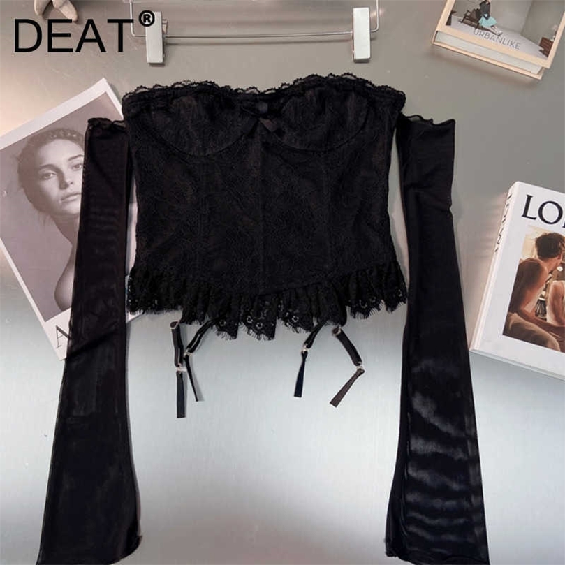 DEAT Women Black Lace Ruffles T-shirt Solid Color Slash Collar Long Sleeve Fashion Temperament Spring Summer 11D1004 210709, Pink
DEAT Women Black Lace Ruffles T-shirt Solid Color Slash Collar Long Sleeve Fashion Temperament Spring Summer 11D1004 210709, Pink